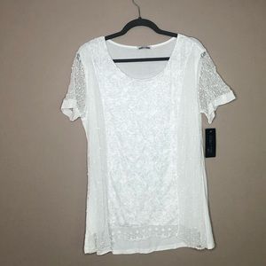 White Short Sleeve Shirt with Lace Detail